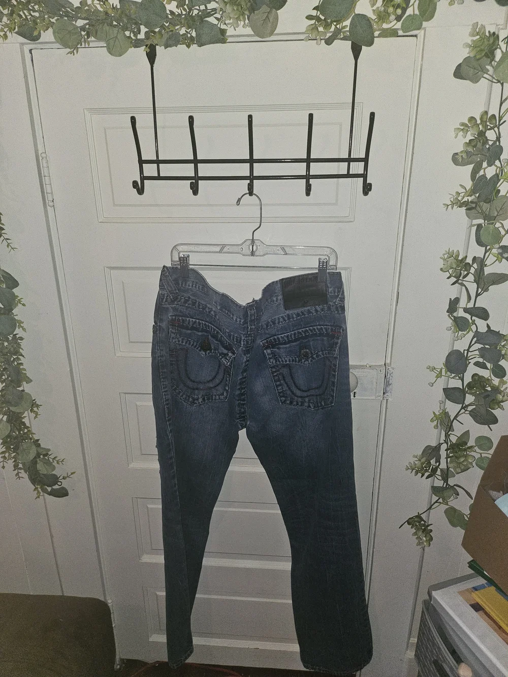 True Religion Men’s Dark Blue Distressed Boyfriend Jeans